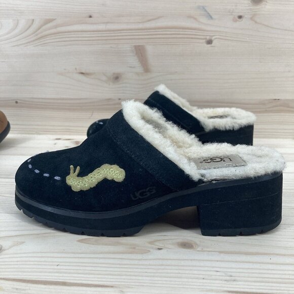 Ugg Little Girls Suede Platform Clogs Size 2 Black Chunky Slip On Shearling Y2K - Picture 2 of 16